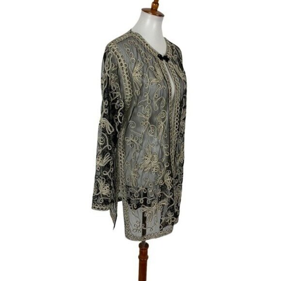 Sophie Chang Sheer Cardigan Large Embroidered Lace Boho Festival - Picture 4 of 6